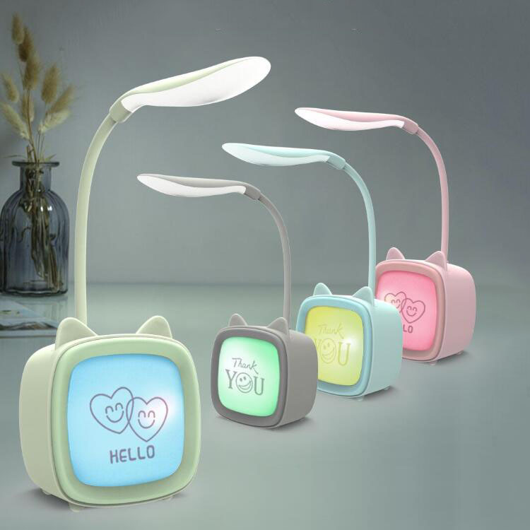 Creative gifts Cartoon cat TV Mini desk lamp USB Rechargeable LED Atmosphere lamp Children and students eye protection lamp