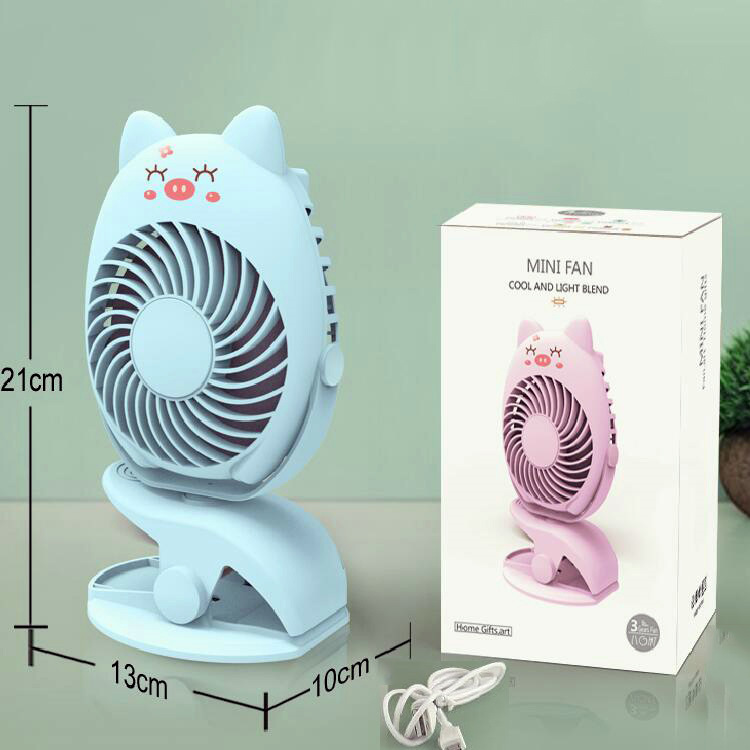 Creative cartoon USB charging three-gear small fan with light portable mini clip student fan Application Scenario
