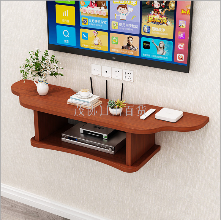Set top box shelf on living room wall TV cabinet background wall decoration rack router clapboard can avoid perforating