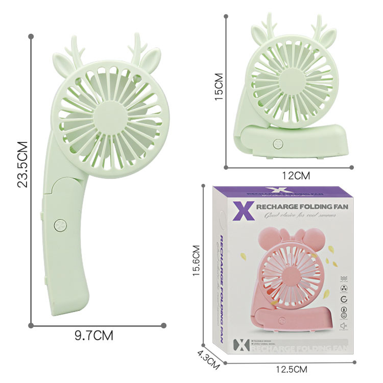 2020年新款侧折卡通动物小鹿充电usb线手持折叠口袋户外夏日风扇产品图