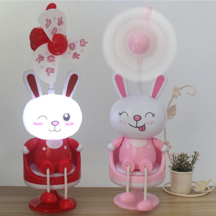Creative sofa cartoon Rabbit USB charging fan Night Light student learning summer fan