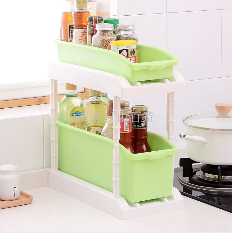 Kitchen double layer seasoning storage rack Push-pull kitchen storage rack Bathroom storage rack debris storage