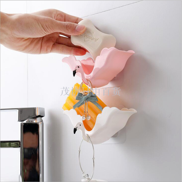 Flamingo Pot-Free, streaky, wall-mounted soap box Waterproof soap storage box multi-purpose hooks