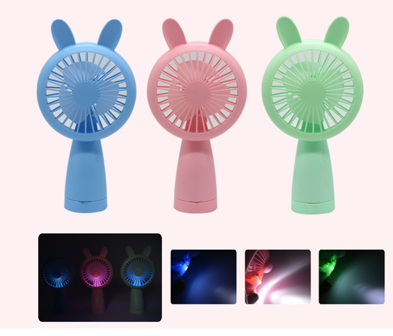 Creative Rabbit USB Rechargeable fan with seven colored lights with flashlight portable handheld desktop fan