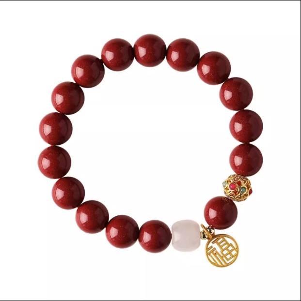 高含量国潮手链女本命年朱砂手串紫金砂天然和田玉手绳礼物男福运