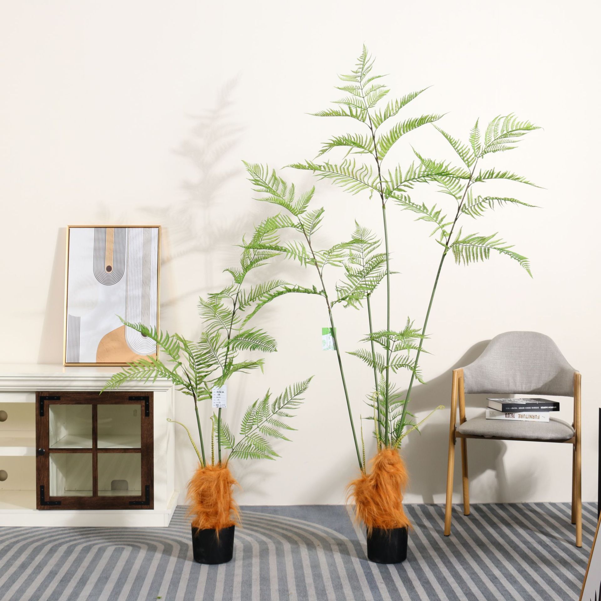 Simulated green plant Golden monkey head fern, indoor living room and bedroom, bionic green plant Golden silk fern, outdoor courtyard decorative potted plant details Picture