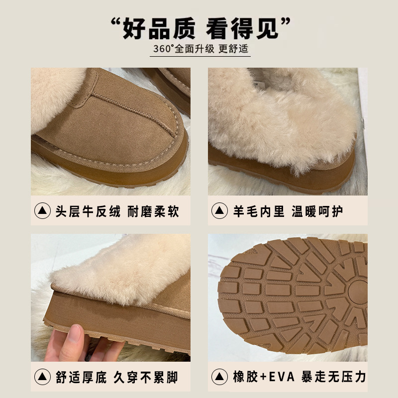 Fur one-piece thick-soled star slippers 2025 winter warm cotton shoes, wool shoes, snow boots, half slippers for women to wear outside Specification image