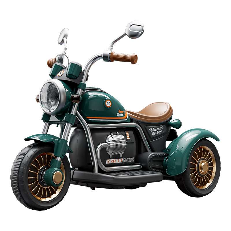 儿童电动摩托车三轮车男女孩宝宝车小孩可坐充电遥控玩具车防侧翻白底实物图