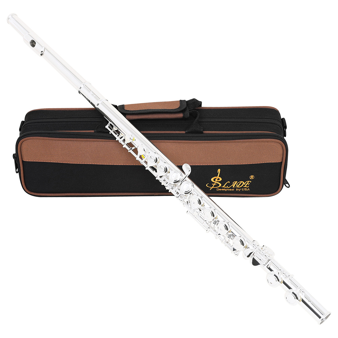 Cross-border silver-plated flute, 16-hole closed-hole C major silver flute, white copper curved flute, professional performance flute Item Picture