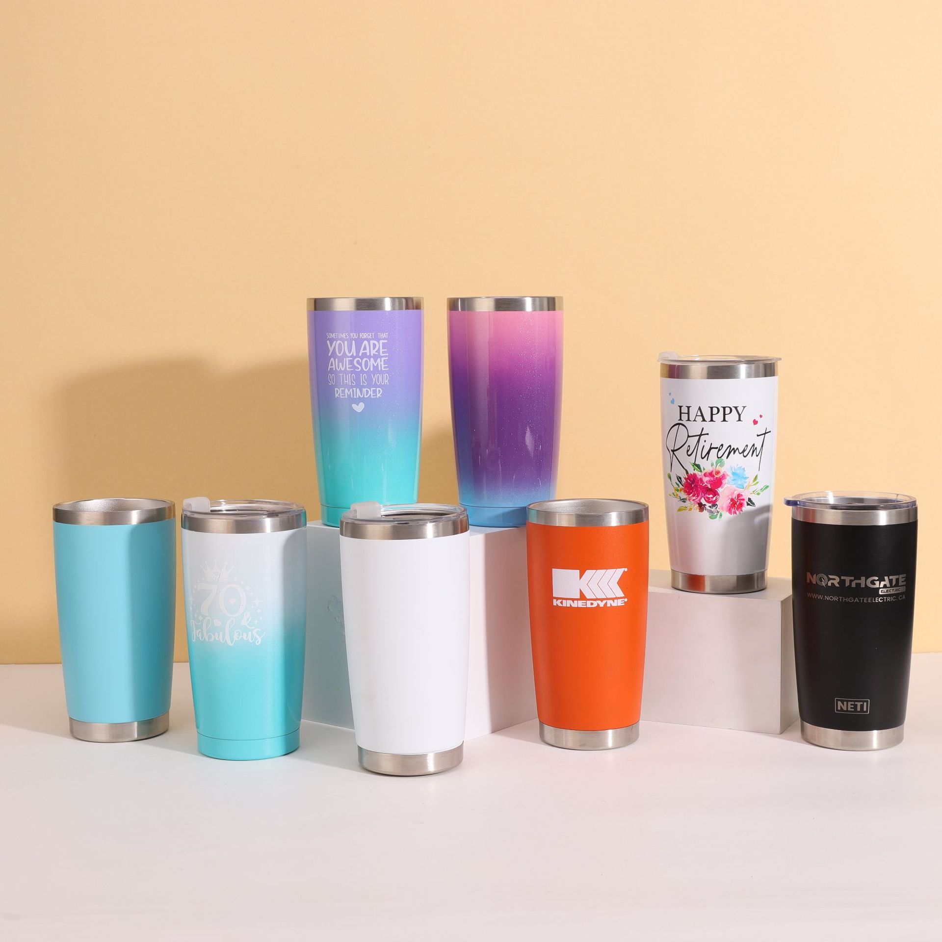 New American-style solid color 20oz powder-coated car cup, 304 stainless steel large-capacity vacuum portable water cup, insulated cup Specification image