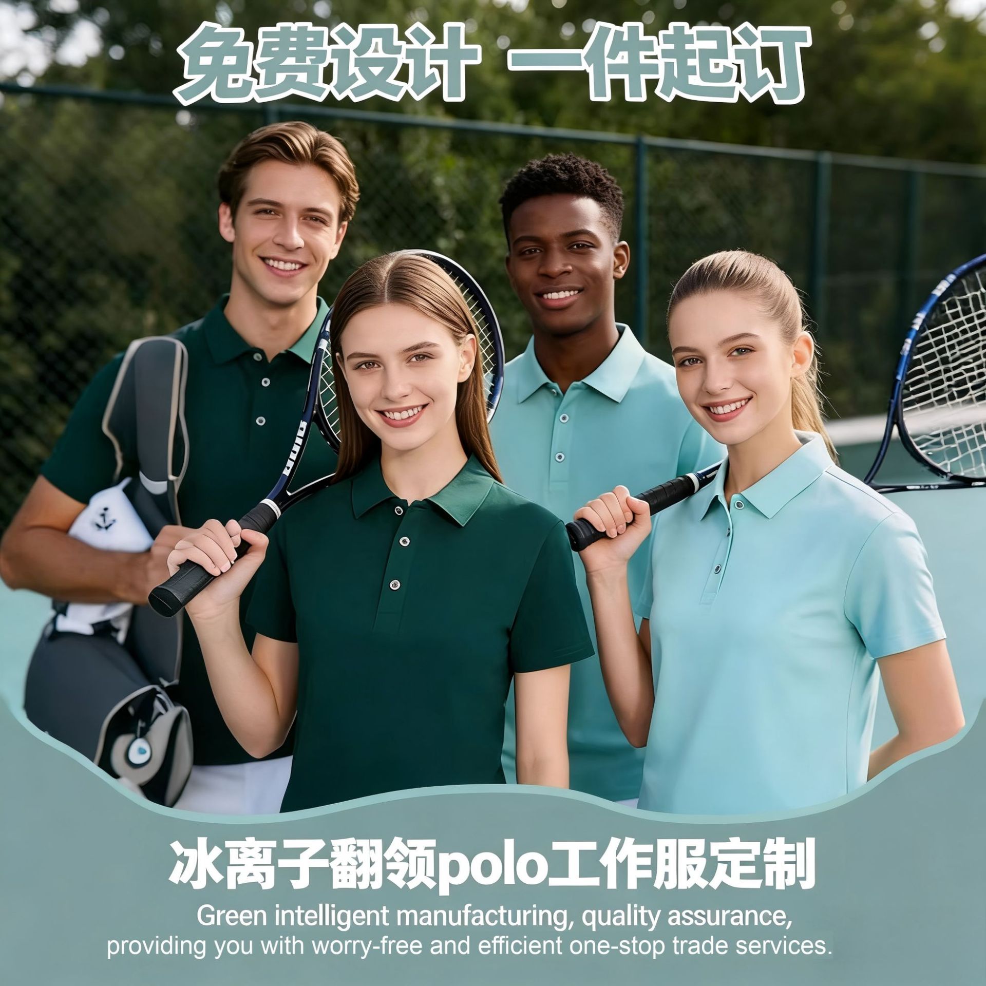 跨境外贸冰离子翻领polo衫t恤短袖 班服上衣服装印loog工作服定制