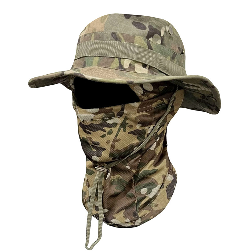 Sunshade round-edge hat head cover set, camouflage sun protection Penney hat, outdoor mountaineering windproof fisherman hat, cycling face mask Item Picture