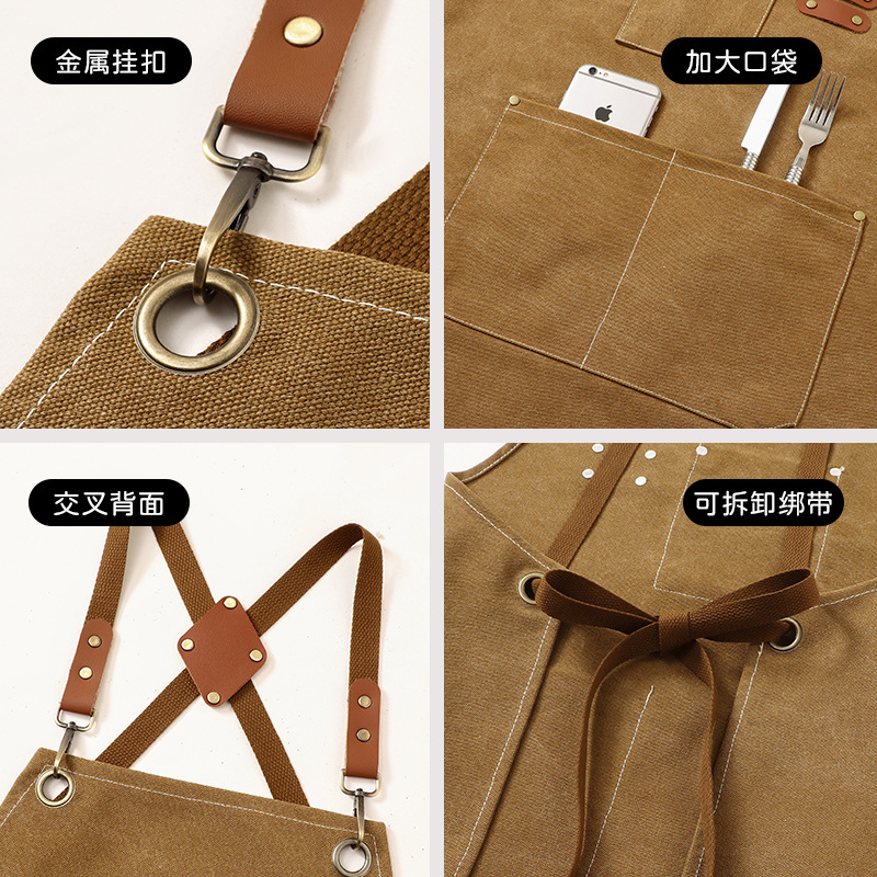 Customized cross-border canvas aprons, waterproof and oil-resistant, home kitchen wear-resistant work clothes, coffee shop denim aprons with printing Application Scenario