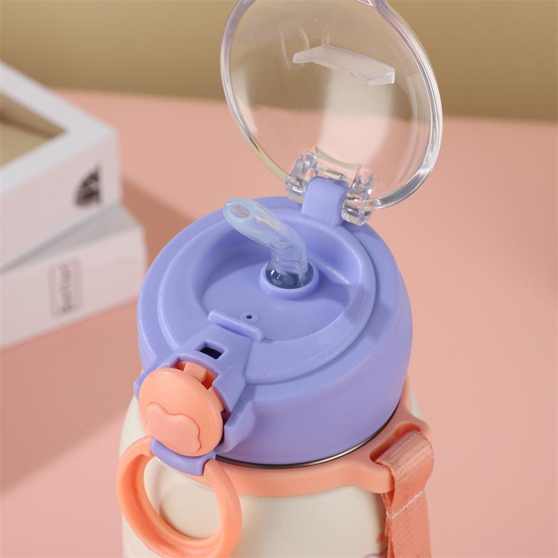 The new summer cold and heat preservation cup features a high appearance level, large capacity, and is cute for students. It is a stainless steel double-drinking cartoon straw cup Specification image