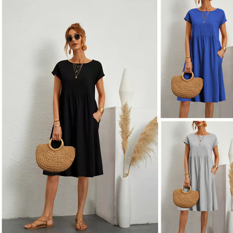 Summer supply of OL elegant women's cotton round-neck A-line dress for women full figure