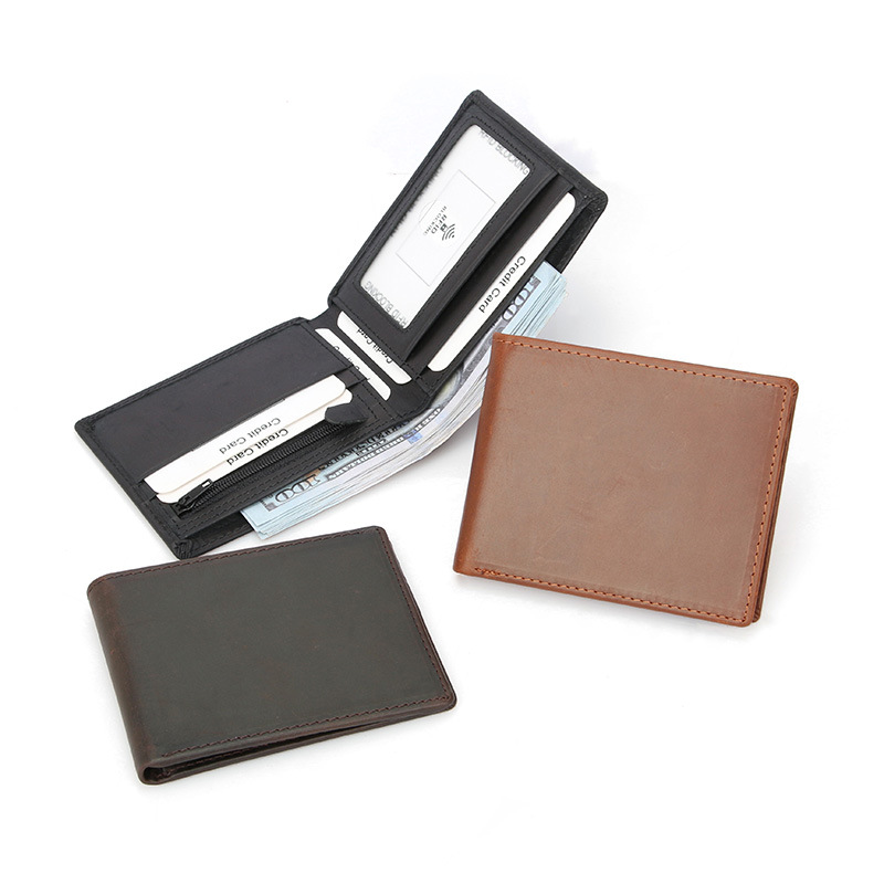 Cross-border nuevo monedero de cuero cuero retro capa de cabeza piel caballo loco hombres mujeres delgado corto antirobo cepillo cremallera zero monedero Specification image