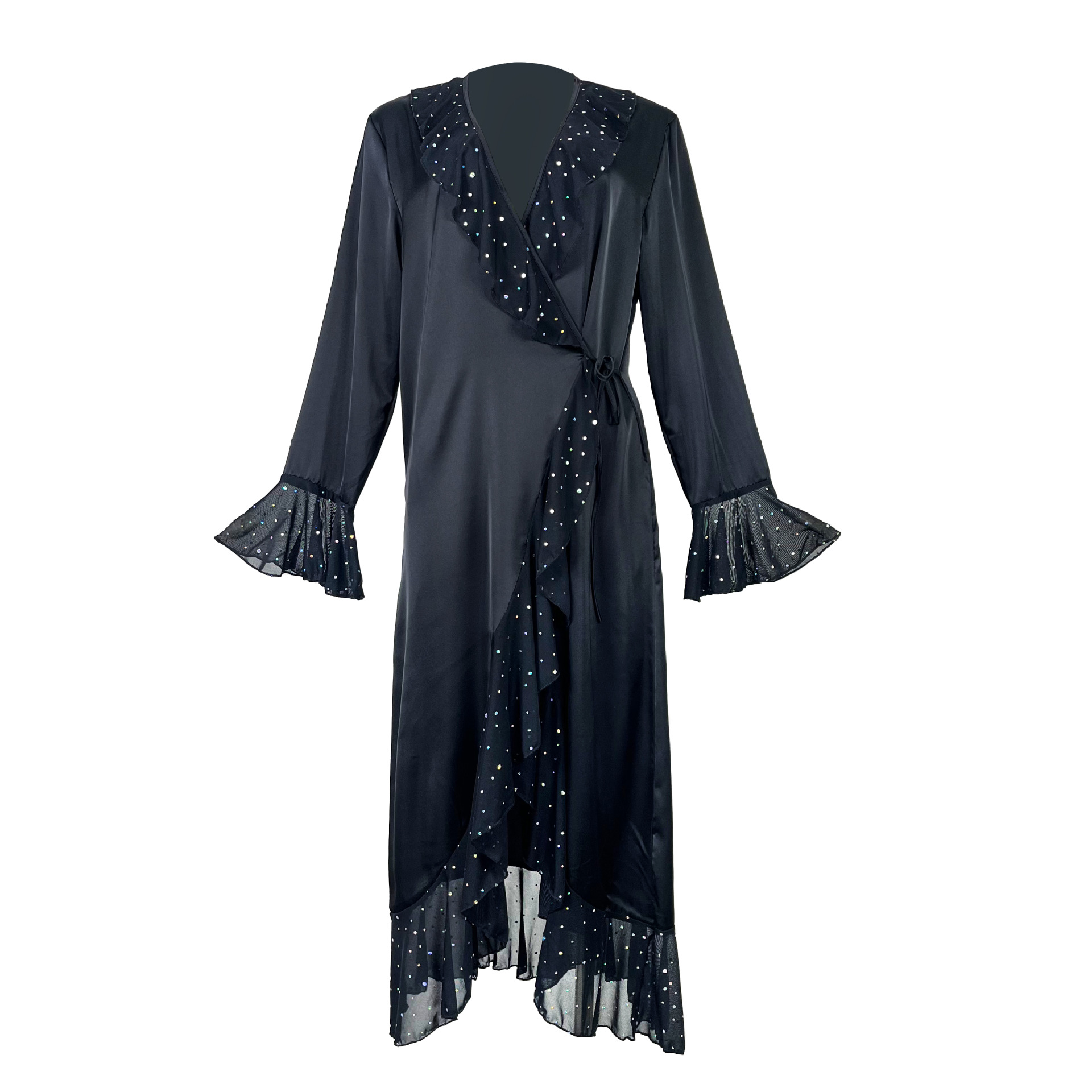 Feiyun Wholesale elegant V-neck ruffled diamond long bathrobes for women in multiple colors to choose from, smooth home wear supply 812 Item Picture