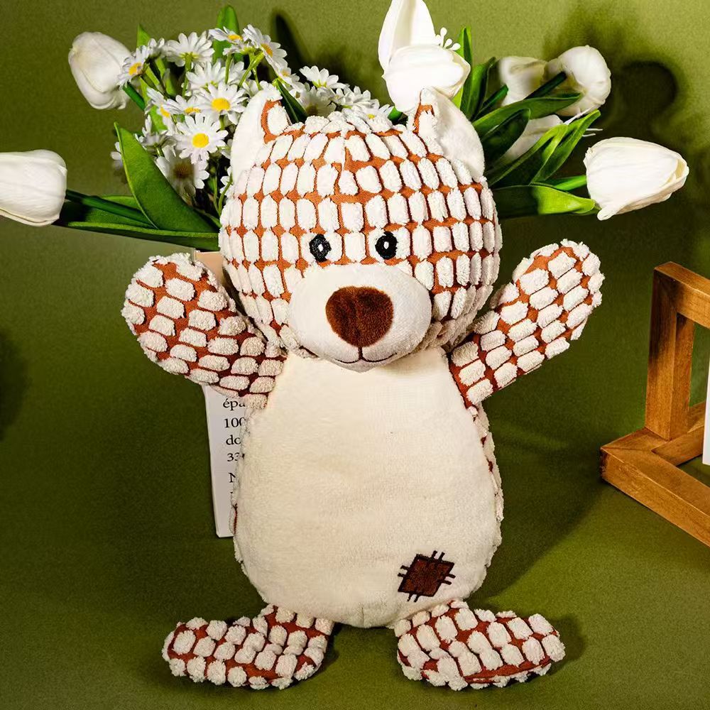 Three-color patch bear dog toy plush pet toy, durable and wear-resistant, interactive and fun to play with Specification image