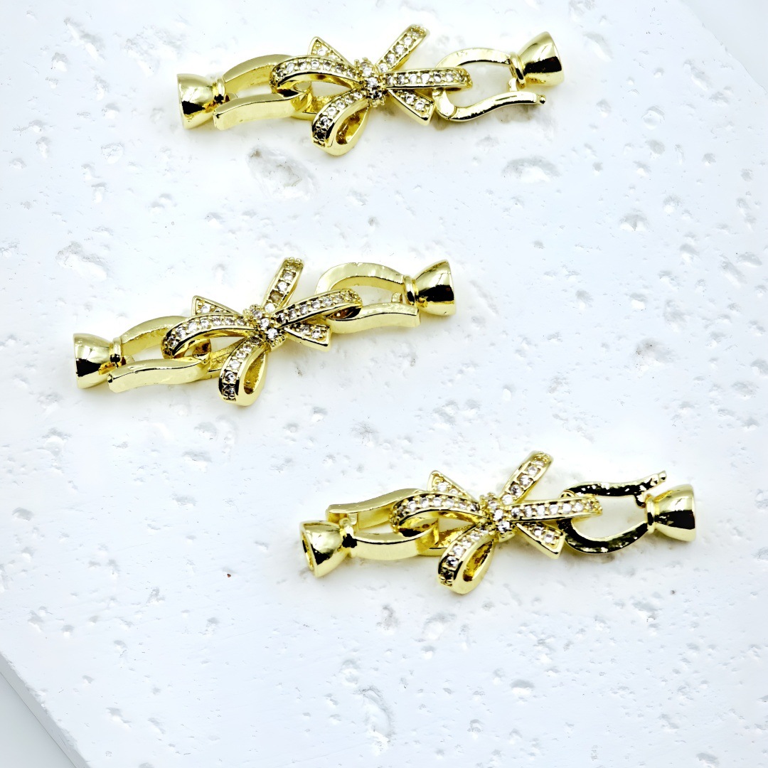 18k gold-plated zircon bow pearl buckle diy jewelry accessory, flower-shaped buckle sweater chain connection, end buckle Specification image