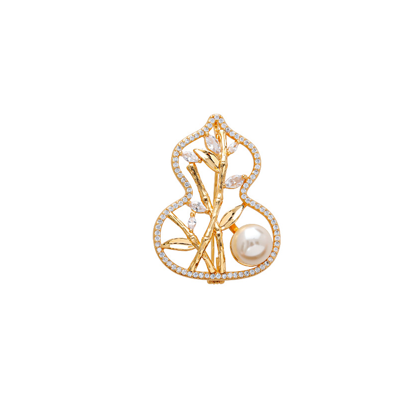 Hyacinth Chinese-style hollowed-out gourd, luxurious bamboo joint, high-end brooch, fashionable and light luxury, pearl coat, brooch and accessory Item Picture