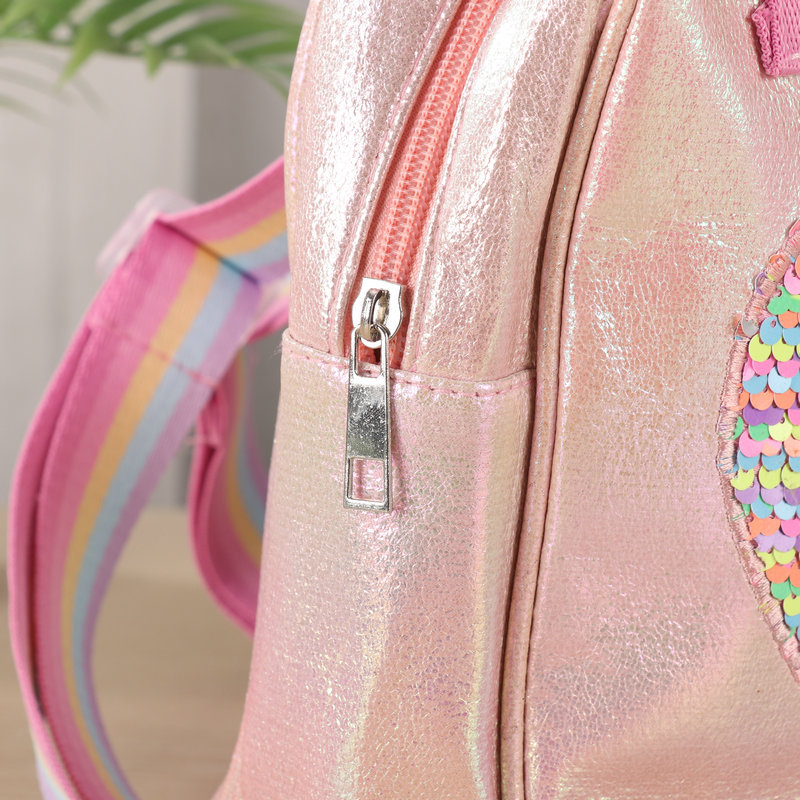 Rainbow sequined heart-shaped backpack for girls, sweet and cool dual-purpose schoolbag, gradient shoulder strap, portable trendy backpack, plush Specification image