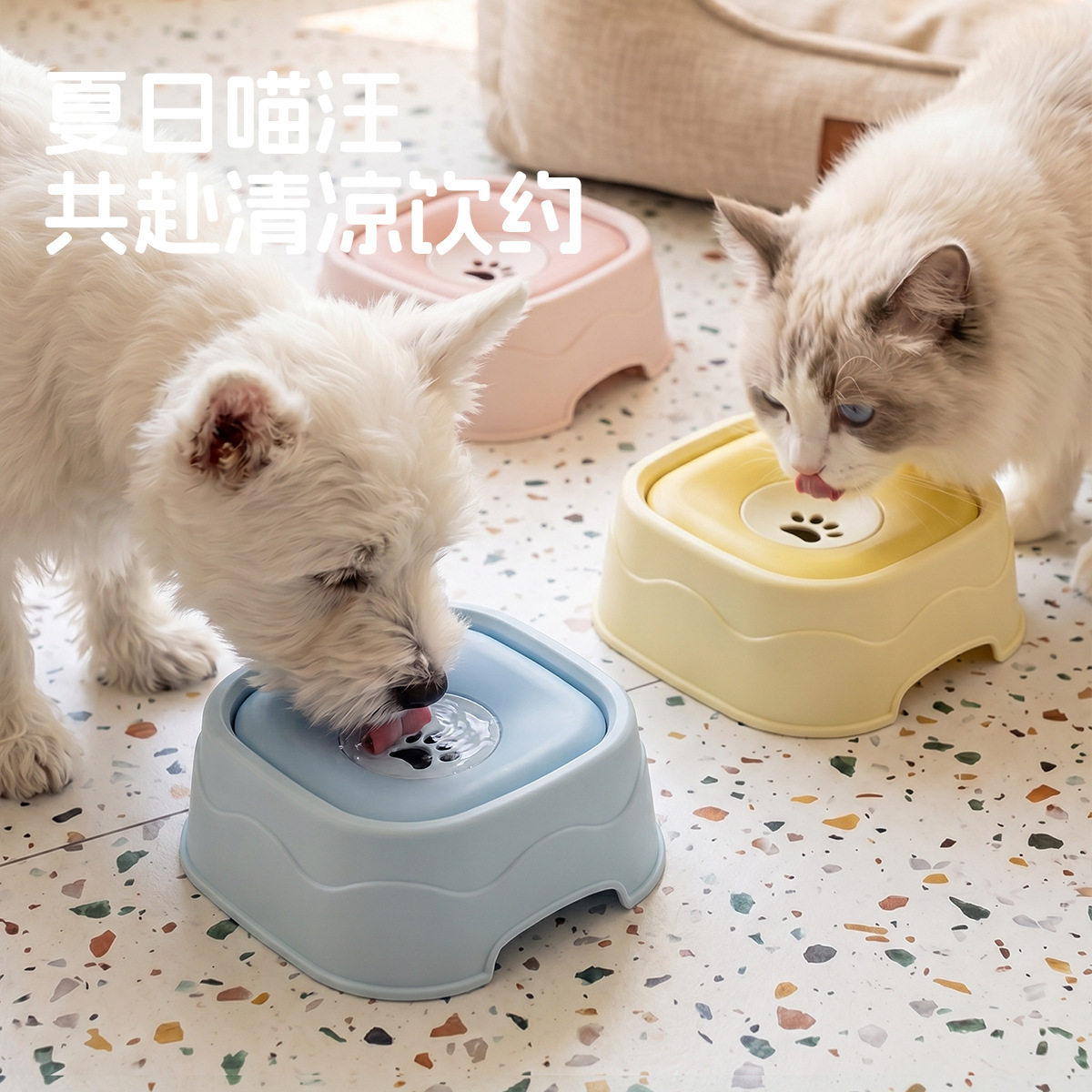 跨境宠物悬浮水碗马卡龙色防溅防湿嘴悬浮碗狗狗喝水碗防打翻猫碗