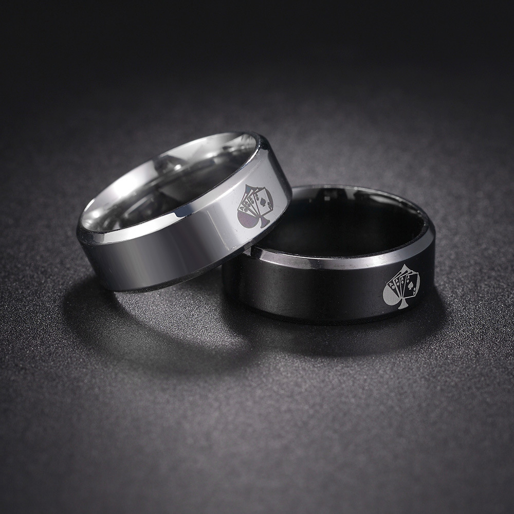 The new 8mm beveled black heart A men's titanium steel ring from the Amazon of Europe and America has been electroplated and does not fade