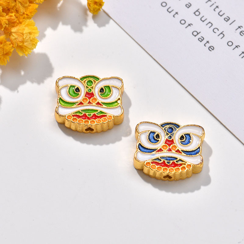 Wholesale of DIY handcrafted jewelry accessories for cute cartoon lion dance head through-hole bracelets and beads in sand gold color preservation details Picture