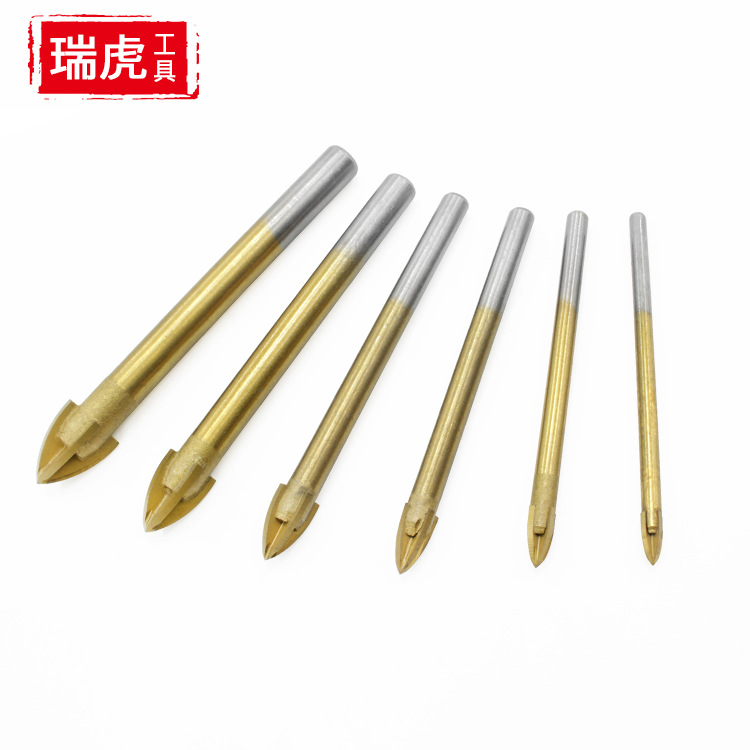 Industrial-grade round handle cross tile drill bit, titanium-coated triangular drill bit, glass and ceramic wall drilling and punching full figure