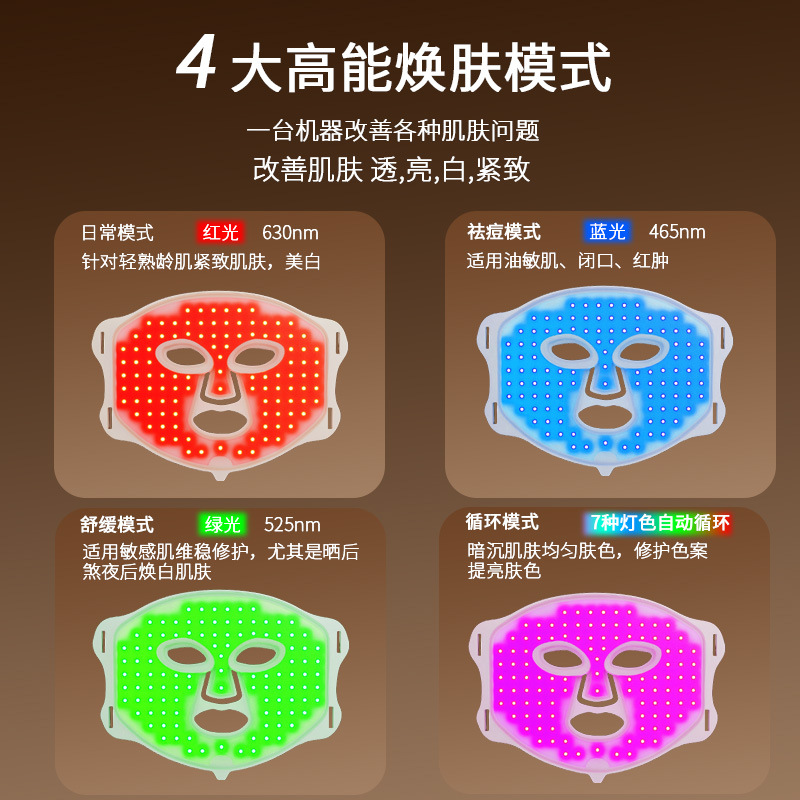 shanilak Cross-border Beauty Mask, Home Photorejuvenation device, red and blue Light silicone led red light mask Device, phototherapy mask Specification image