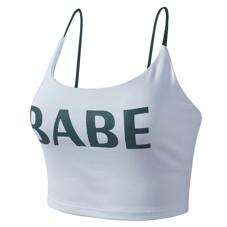 Letter halter vest, women's shock-absorbing running gathering sports underwear, thin shoulder straps, sexy yoga fitness bra Item Picture