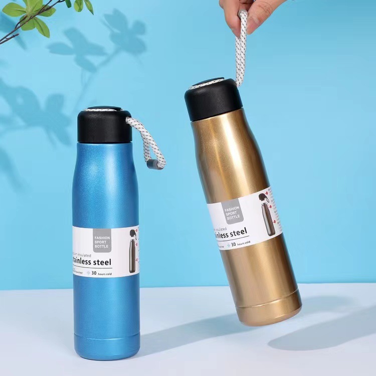 Cross-border portable 304 stainless steel knight Cup, simple style for men and women, high appearance level, rope outdoor insulated sports water bottle details Picture
