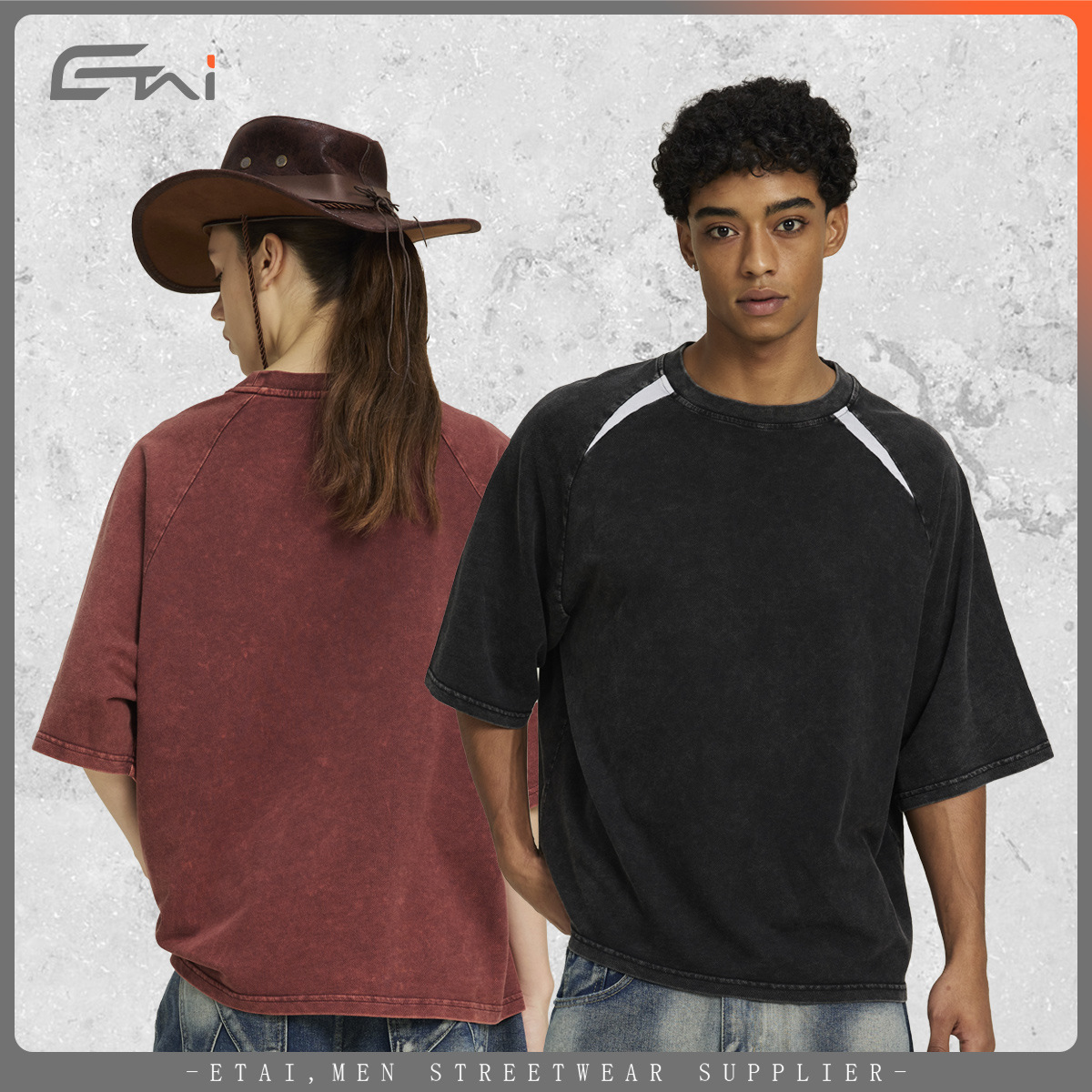 ETAI men's summer pure cotton 240G heavy-duty washed men's T-shirt, American trendy brand, youth sportswear and casual short-sleeved Specification image