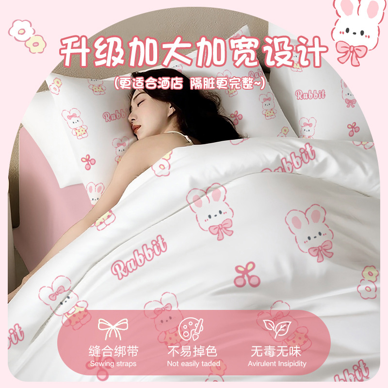 Disposable three or four pieces set of bed sheets, pillowcases and quilt covers, thickened single or double person set for travel and tourism, vacuum-insulated, dirt-proof and portable Application Scenario