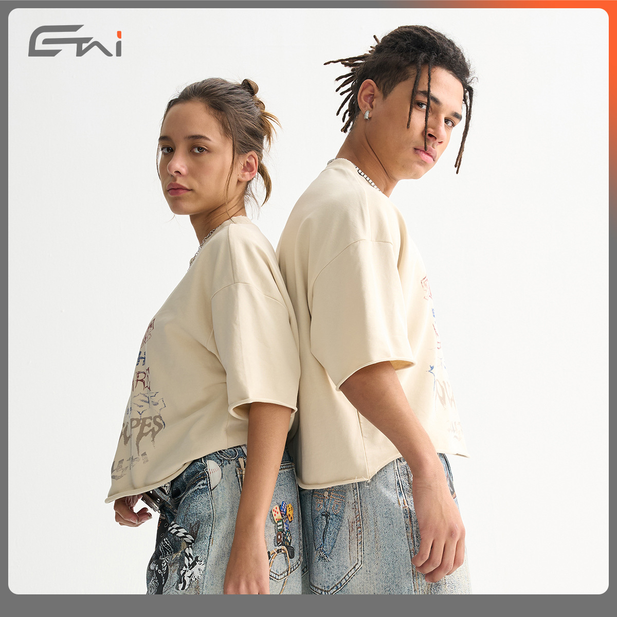 ETAI Men's Wear: High-quality trendy brand round-neck short and wide loop T-shirts, a must-have couple's style, casual men's short-sleeved with loose edges Specification image