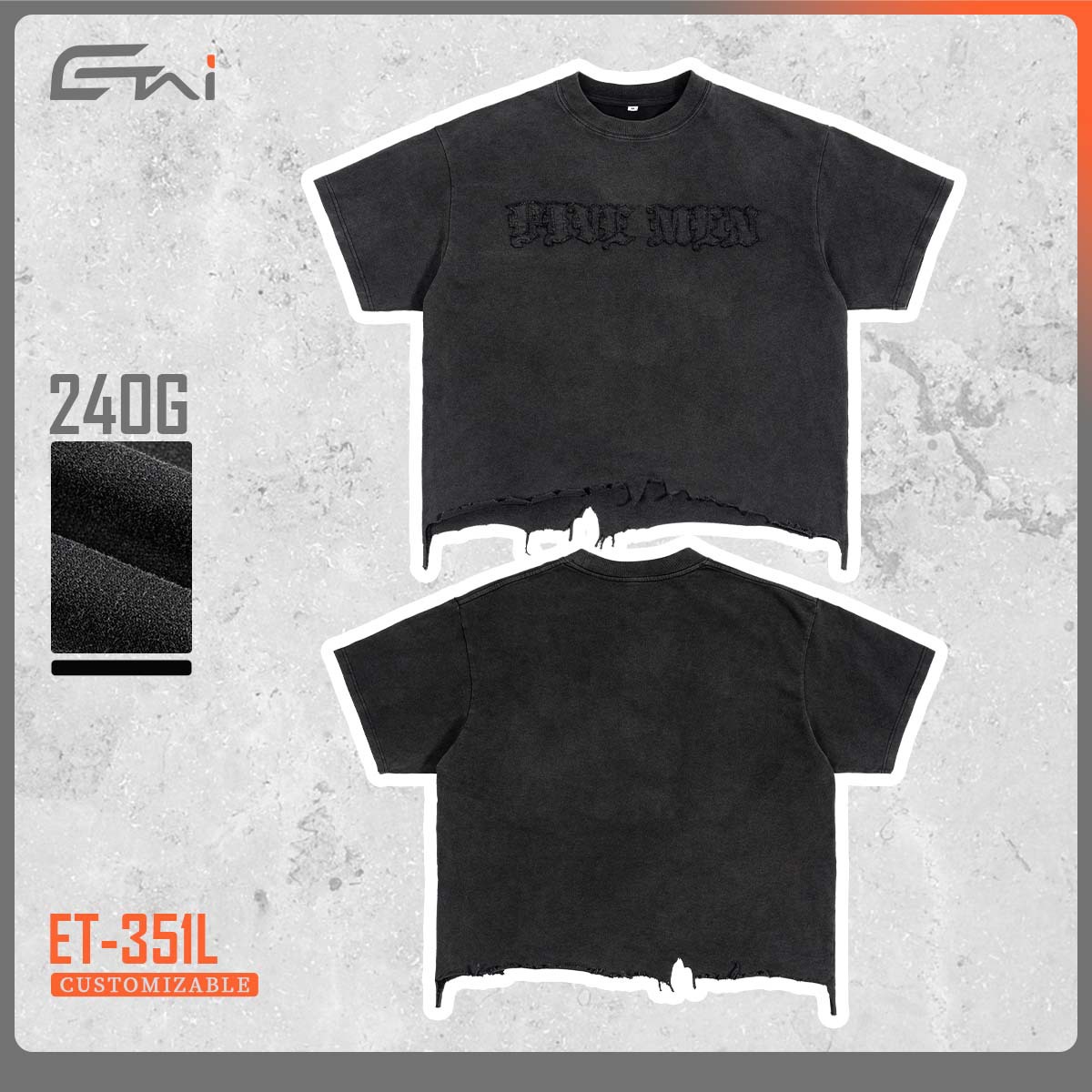 ETAI men's summer pure cotton short-sleeved T-shirt, a retro washed, aged and worn streetwear style American fashion brand T details Picture