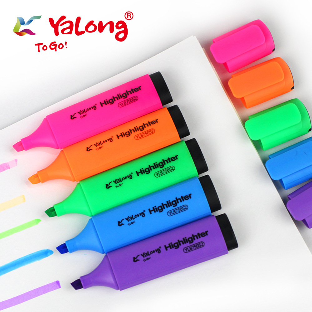 Yalong Cross-border best-selling multi-color art marker pens with flat slanted tips and 12-color office and school highlighters Item Picture
