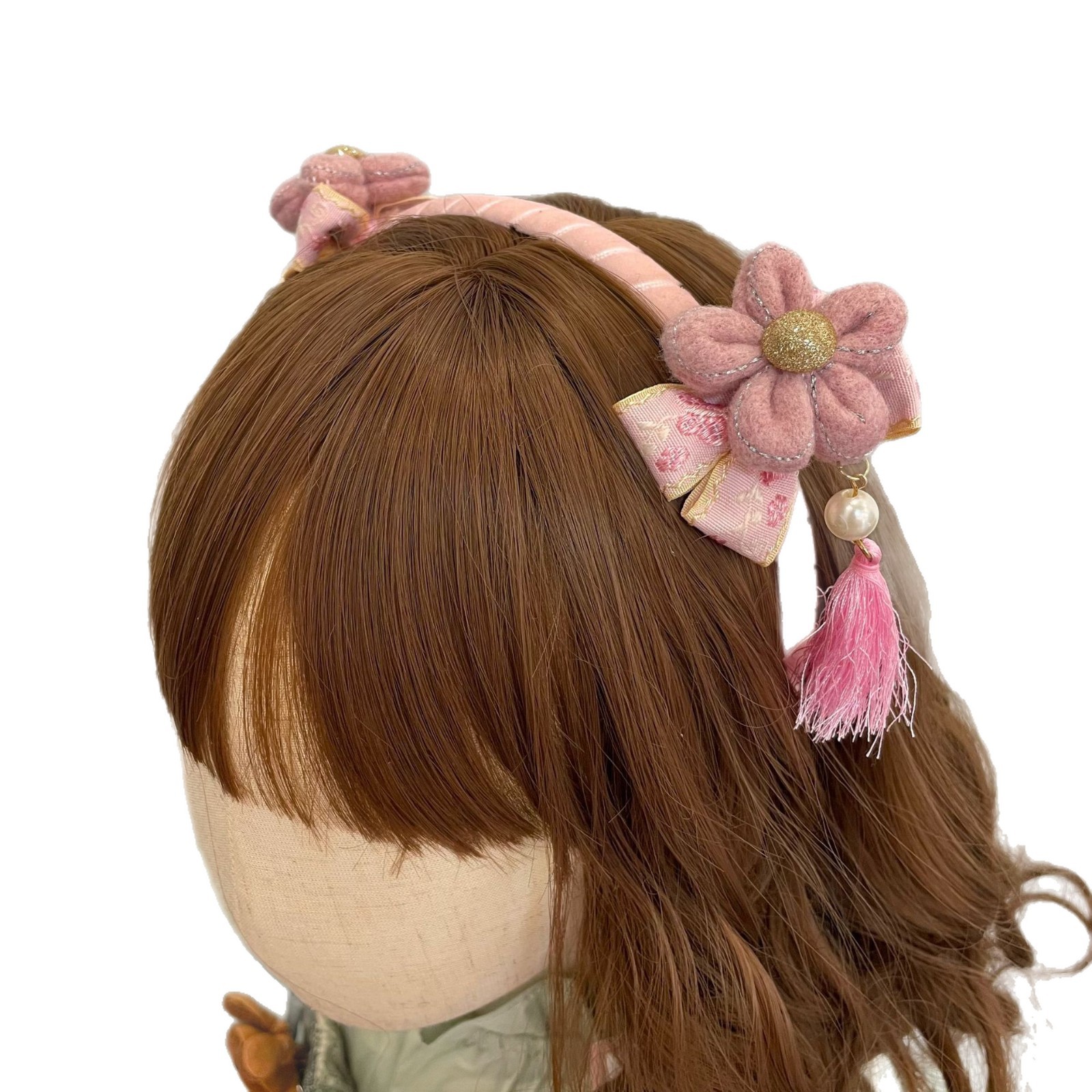 New Korean-style children's New Year edition Chinese-style pom-ball bow tassel headband with an atmosphere and decorative headband Item Picture
