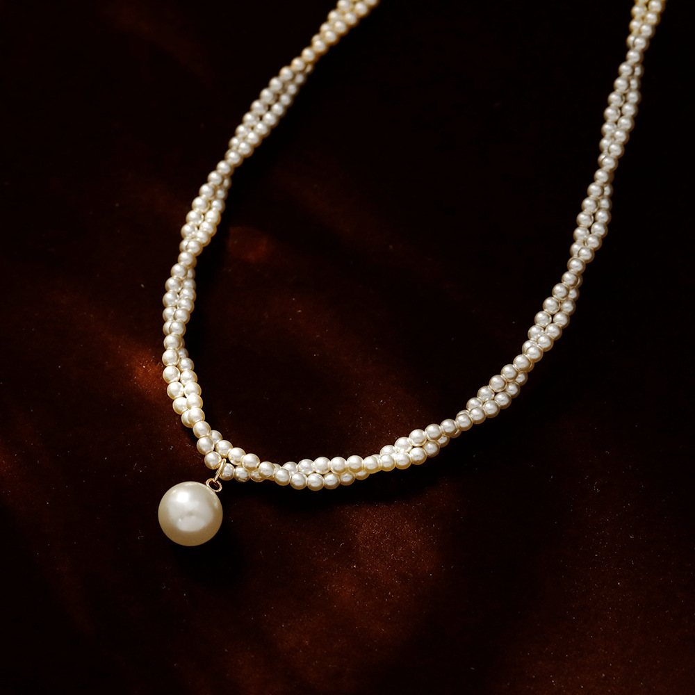 Hyacinth double-layered pearl mother-of-pearl necklace, sweater chain, collarbone chain, light luxury and niche, 2025 Douyin Hit pendant accessory Specification image