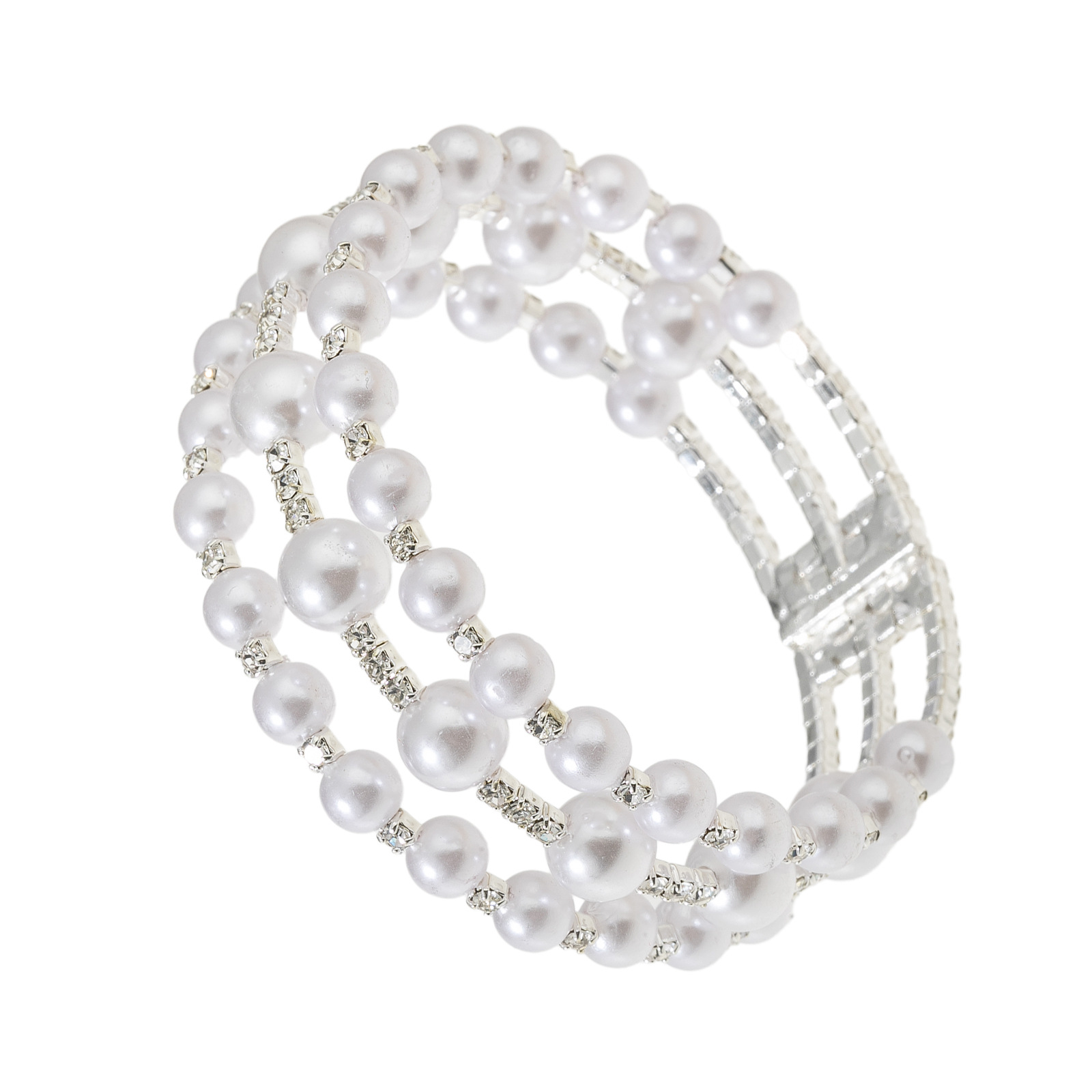 Korean-style fashionable steel wire elastic 3-row bracelet, bride's wedding water diamond pearl open bracelet, cross-border European and American elegant jewelry Application Scenario