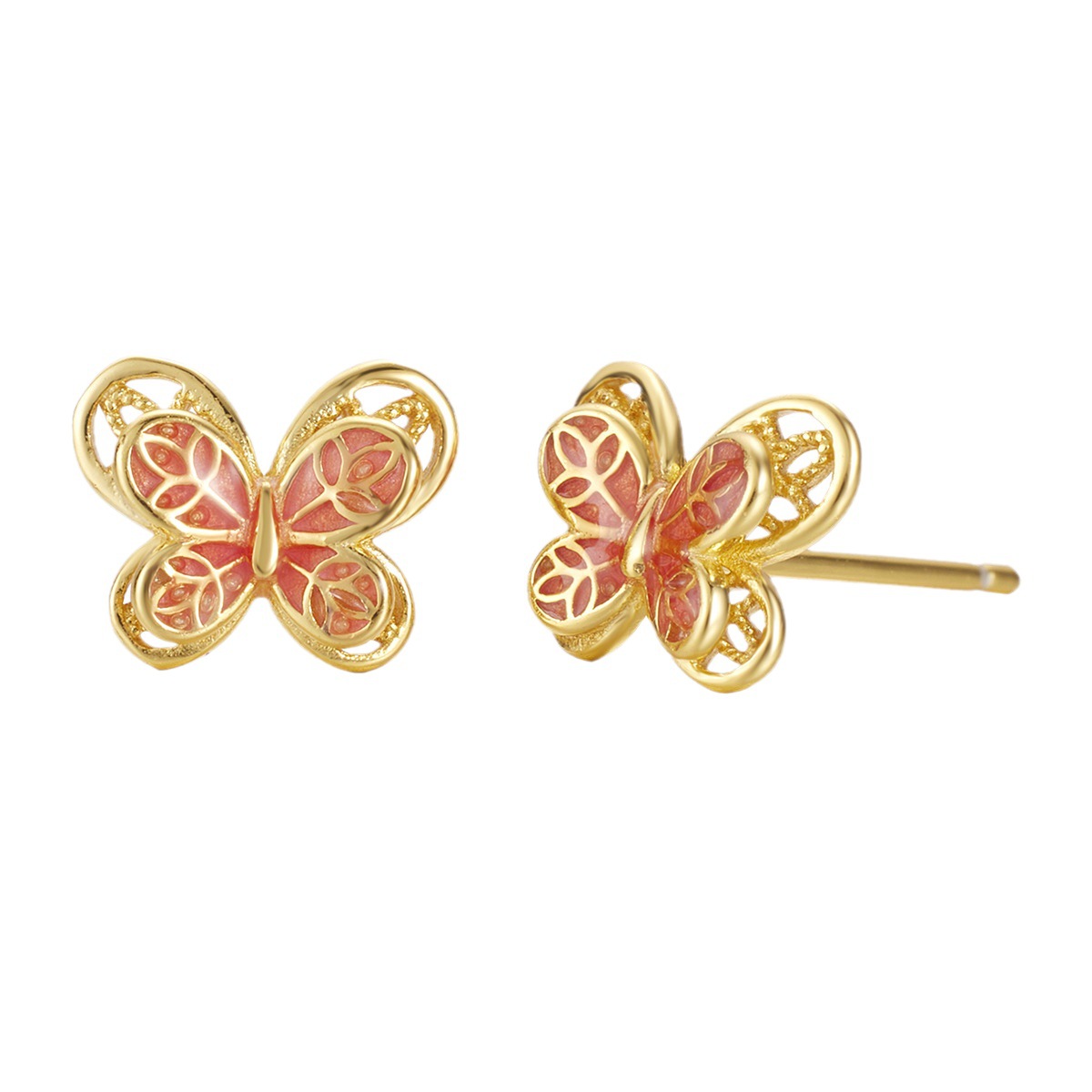 Enamel butterfly stud earrings for women, artistic and retro court-style hollowed-out earrings, new Chinese-style women's earrings Item Picture