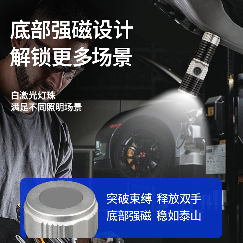 跨境新品派力德强光手电筒铝合金远射白激光伸缩变焦笔夹尾部磁吸产品图