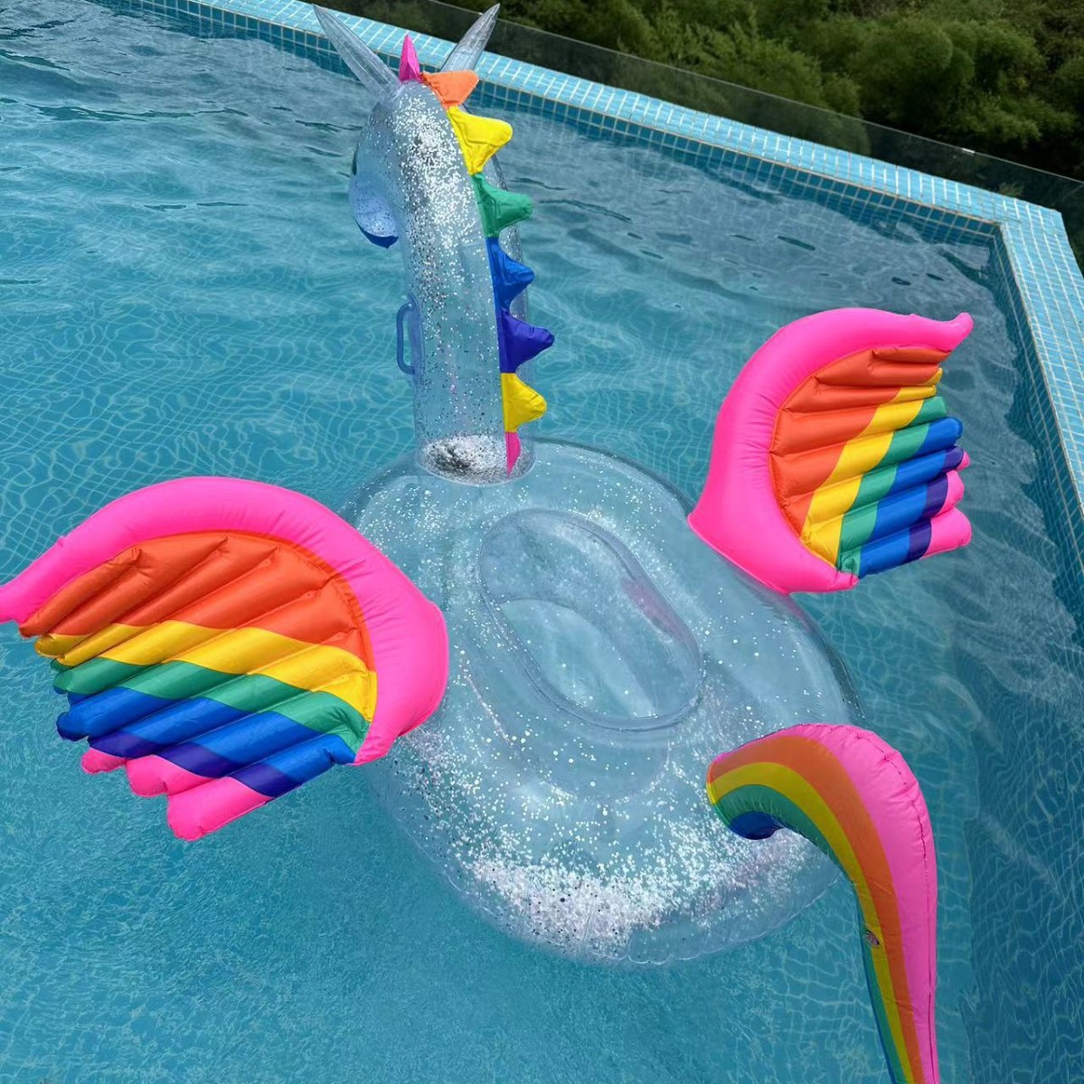 彩色卡通透明独角兽飞马游泳圈婴幼儿腋下圈pvc救生圈泳圈批发