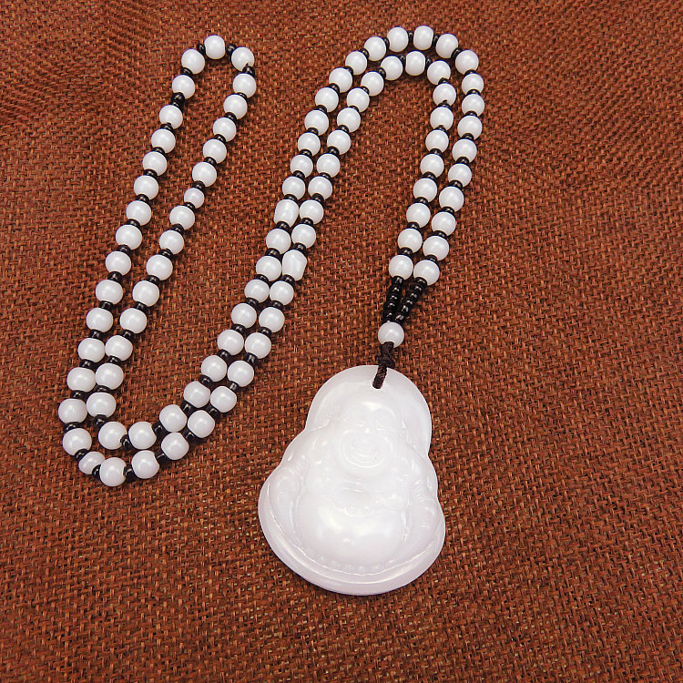 Imitation jade Guanyin Buddha pendant, long Maitreya Buddha sweater chain pendant, women's live-streaming sales fair, street stall gift glass necklace Item Picture