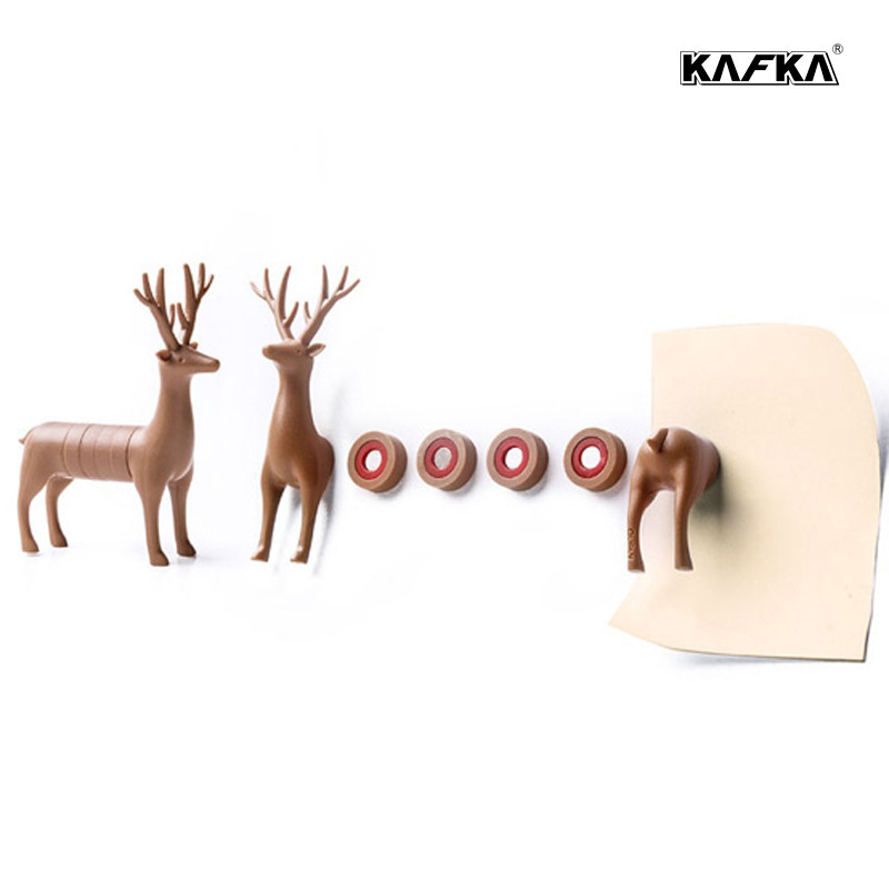 Creative deer fridge stickers, cartoon Sika deer magnetic fridge cabinet stickers, three-dimensional all-inclusive magnetic sticky notes details Picture