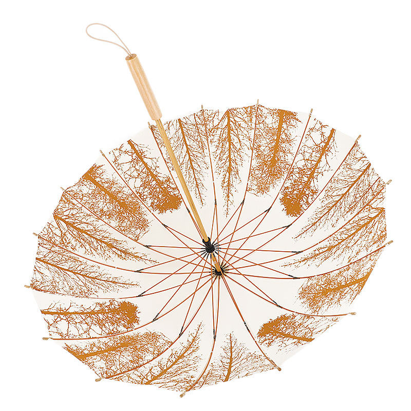 Retro 16-bone straight handle wooden umbrella, Chinese style wooden stick, double-person sun umbrella for both weather and rain, wholesale of umbrellas Item Picture