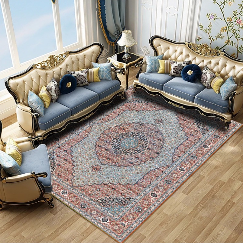 The living room, bedroom and bed are covered with large areas of Bohemian retro ethnic style carpets. The coffee table, sofa and floor MATS are all covered with carpets Specification image