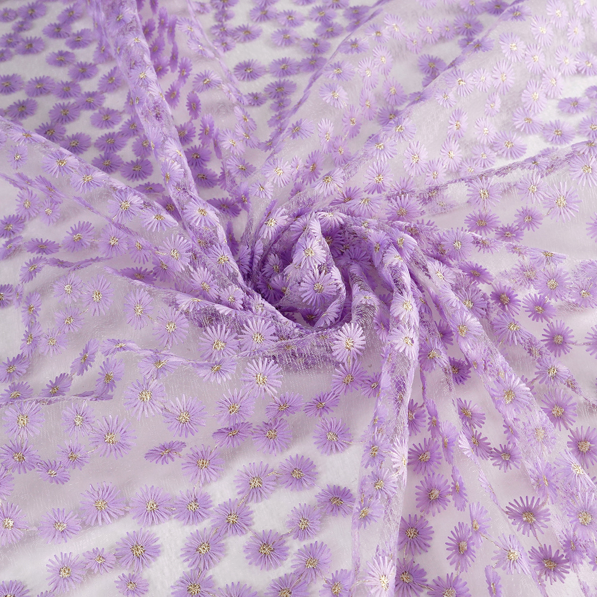 Sunflower mesh handbag, embroidered fabric, multi-color embroidered fabric, internet-famous style, small daisies, diy handmade bouquet Specification image