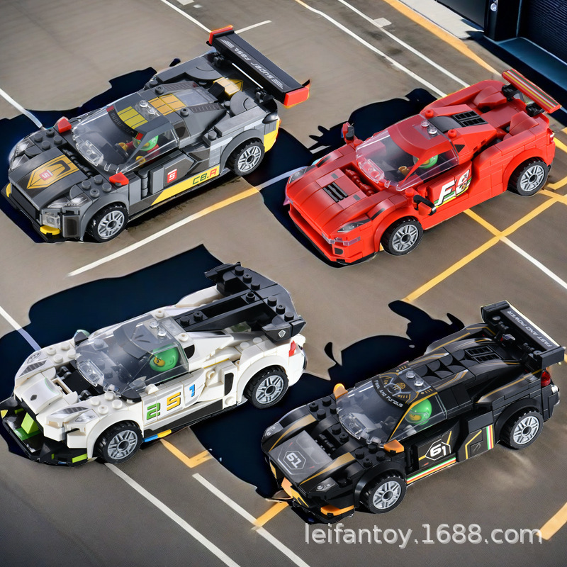 Children's DIY building block particle racing model toy simulation sports car compatible with Lego boy toy car box details Picture