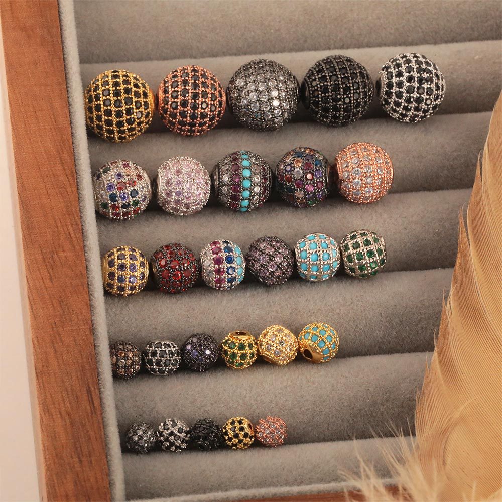 Cross-border best-selling copper-inlaid zircon full diamond round bead DIY bracelet, colorful scattered bead necklace with bead accessories and spacer bead accessories
